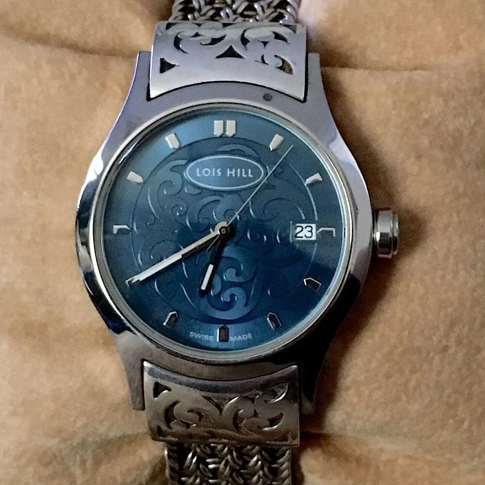 LOIS HILL Watch Sterling Silver Thai Weave Bracelet Blue Face Watch - Picture 9 of 13